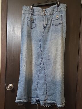 Fashion Bug long jean skirt distressed hemline 20W